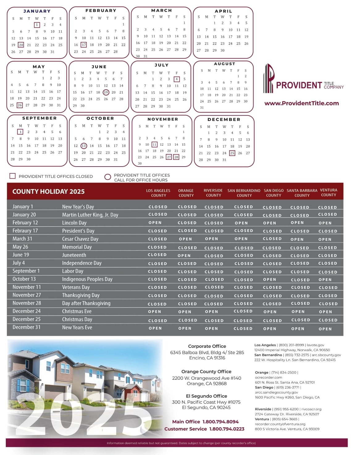 County Recorder Calendar 2025